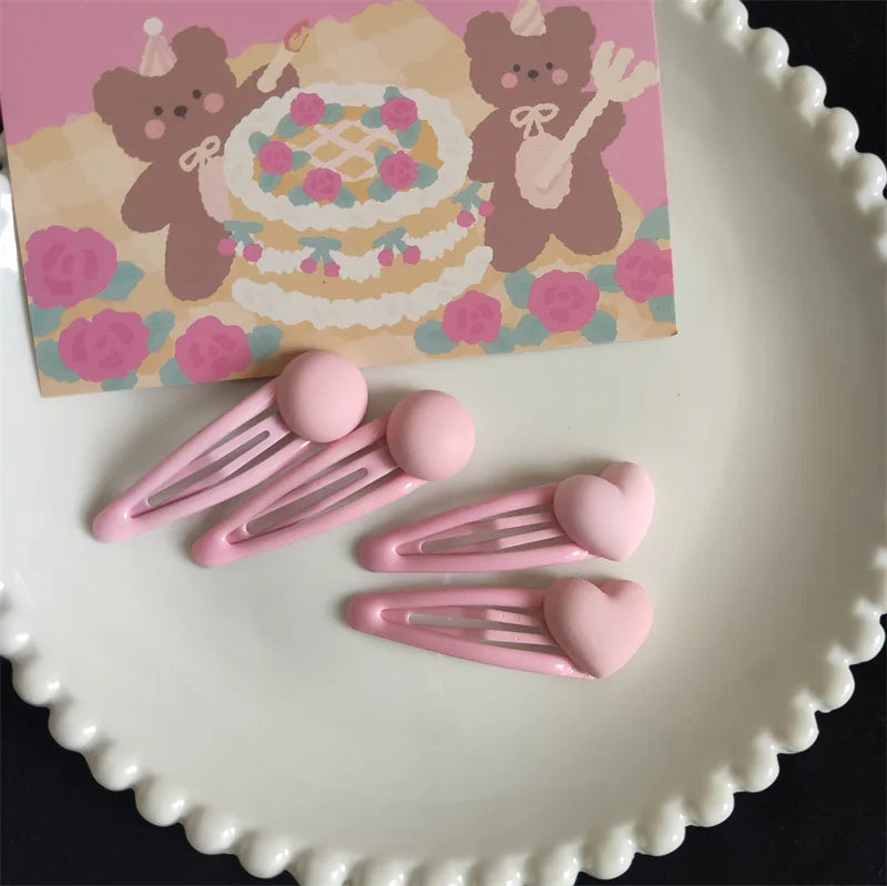 Children Pink love and Pink Ball Hairpins Simple Matte Texture Hair Clips Sweet Girls BB Side Clips Hairgrip Barrettes Headwear