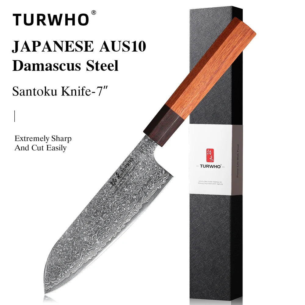 TURWHO Hand Forged Japanese Chef Knife Damascus Steel Kitchen Knives Santoku Sashimi Bread Utility Handmade Blade Cooking Tools