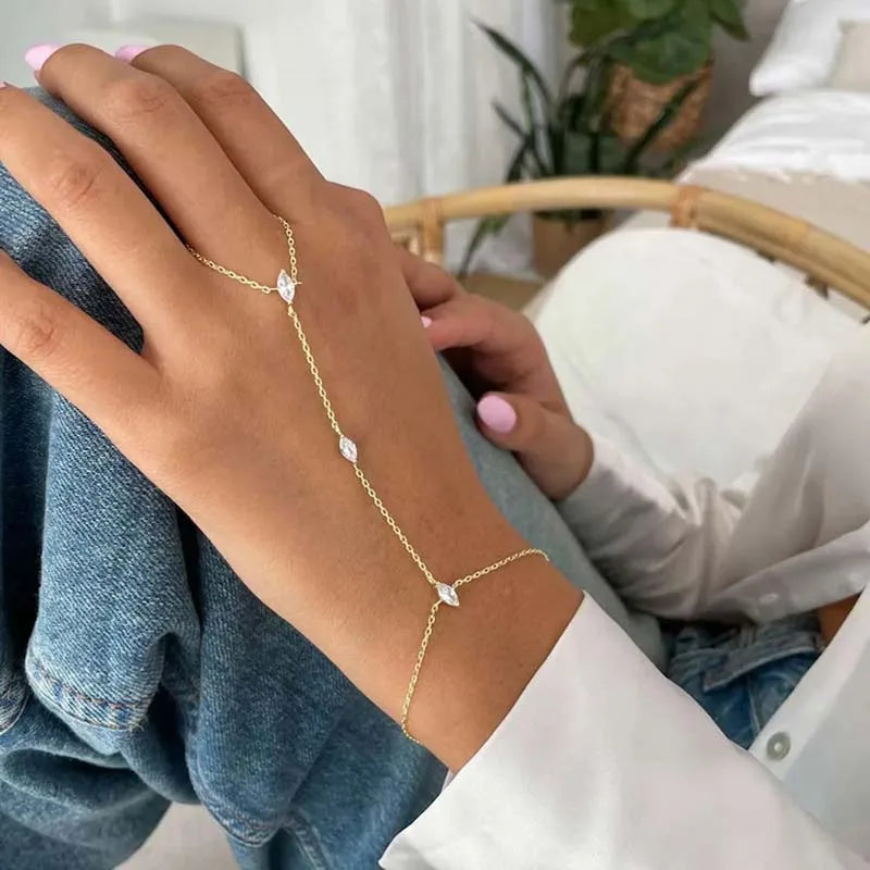 Bohemia Shiny Rhombus Crystal Bracelet  for Women Simple Thin Chain Finger Bracelet Jewelry Accessories Gift 2025 New