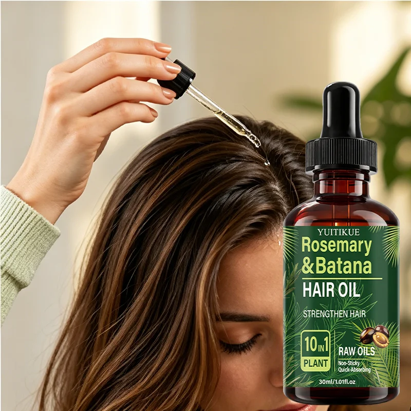 YUITIKUE Rosemary Batana Hair Oil 10 In 1 Plant Raw Oil Quick Absorb Non Sticky Strengthen Nourish Dry Frizzy Hair Care 30ml