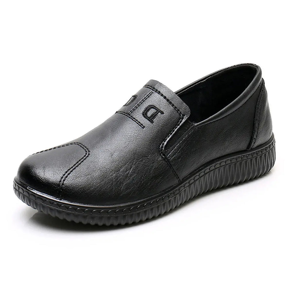 Mom Leather Shoes for Woman Comfortable Spring Summer Black Loafer Shoes Mother Ladies Soft Sole Lazy Flats Shoes