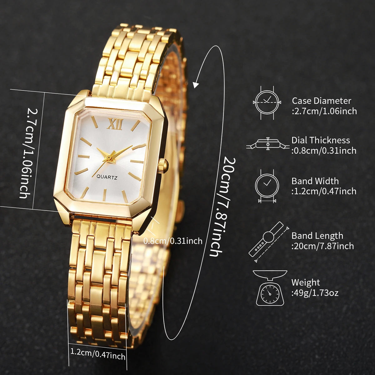 4PCS Fashion Rectangle Women Watch Rhinestone Bracelets Set Elegant Roma Dial Quartz Wristwatches Reloj Mujer (Without Box)