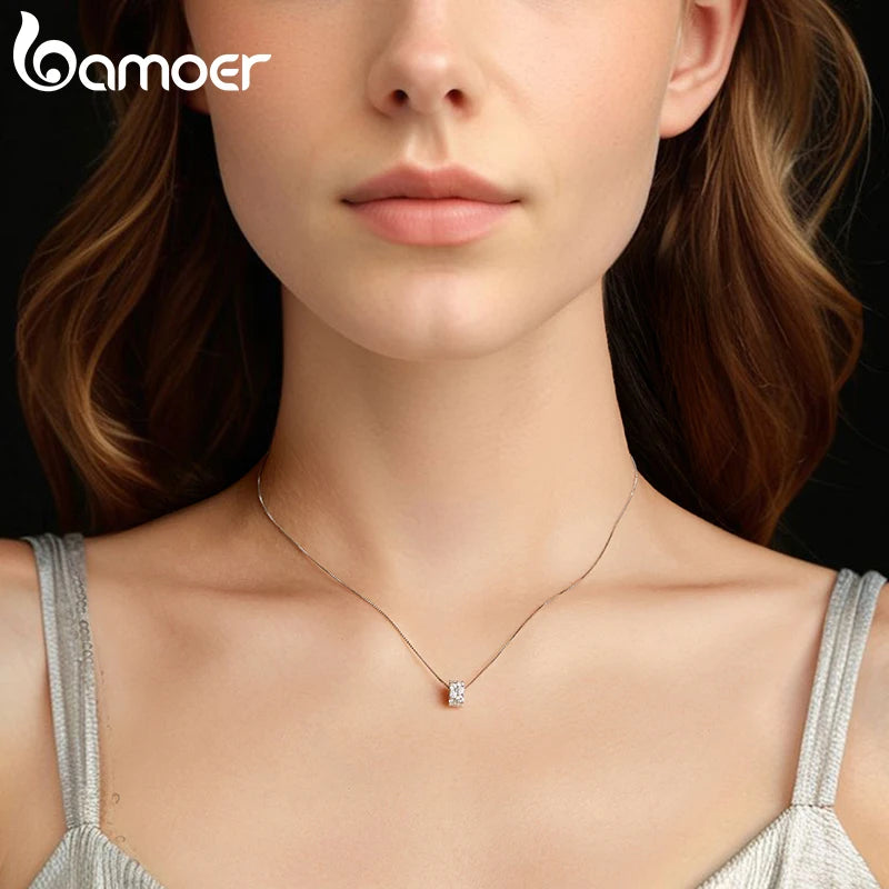 BAMOER Moissanite Ring Hoop Necklace Full Enternity Pendant D Color Lab Diamond for Women 925 Sterling Silver Wedding Jewelry