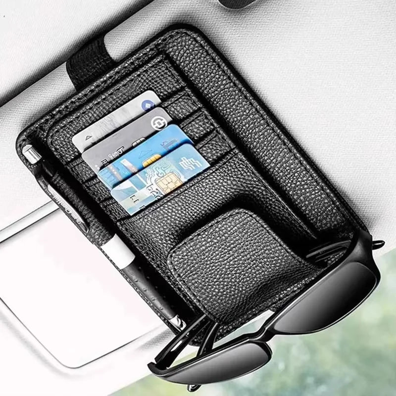 12.5x15CM Car Sun Visor Storage Bag Clip-on Glasses Holder Interior Accessories Business Card & Bill Organizer for Vehicle