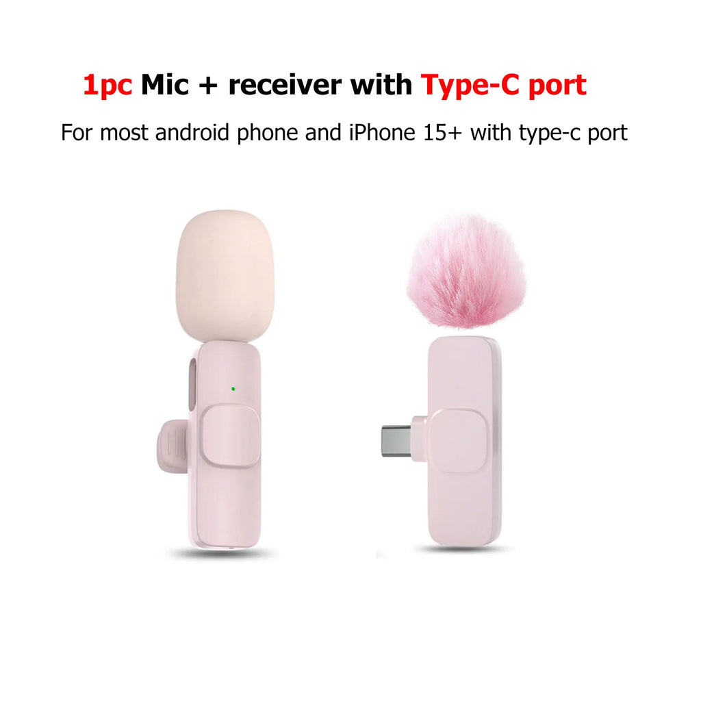 New Pink K60 Plug and Play Wireless Lavalier Microphone Portable MINI Wireless MIC For Smartphone Live Streaming/Video Recording