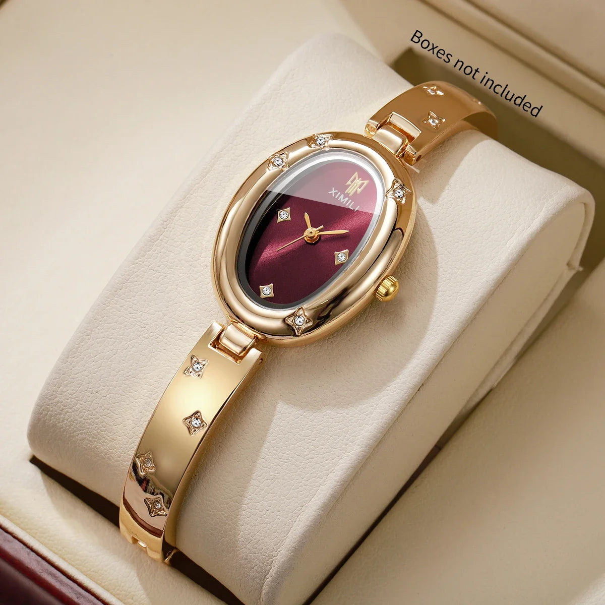 XIMILI Ladies Wristwatch Gold Bangle Band Oval Dial Star Rhinestone Quartz Women Dress Watch