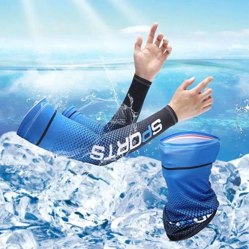 2Pcs Set UV Protection Long Sleeve with Full Face Mask Outdoor Sport Cycling Ice Silk Breathable Neck Protector Arm Cover