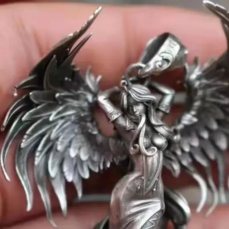 Vintage Silver Color Angel Wings Pendant Necklace Men Women Statement Punk Street Accessories Stainless Steel Chain Jewelry