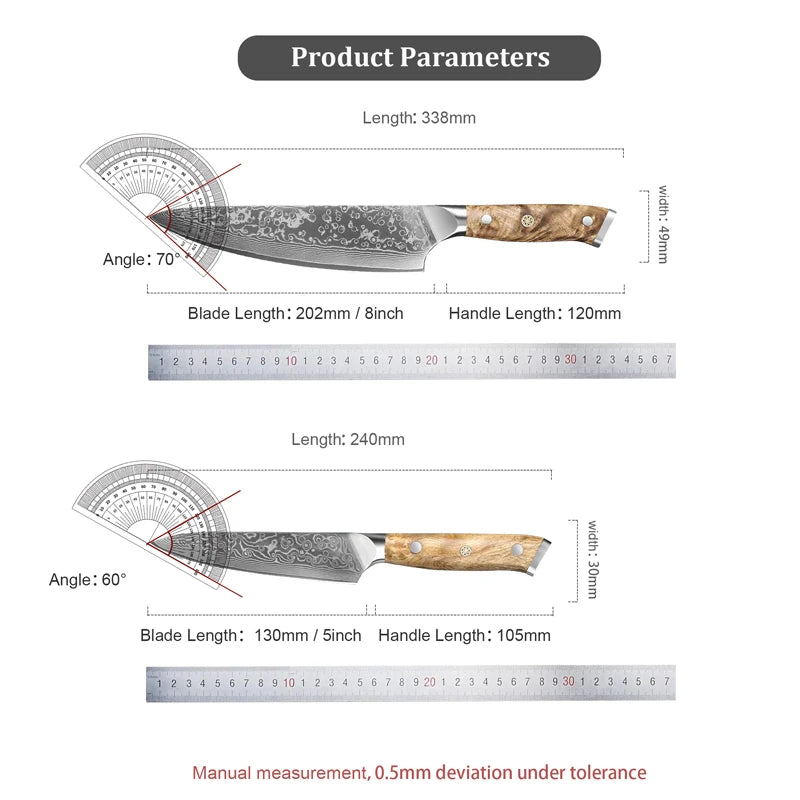 1-2PCS Set Kitchen Chef Knife Damascus Steel 67 Layers Utility Knife Chef Knife Figured Sycamore Wood Handle Delicate Gift Box