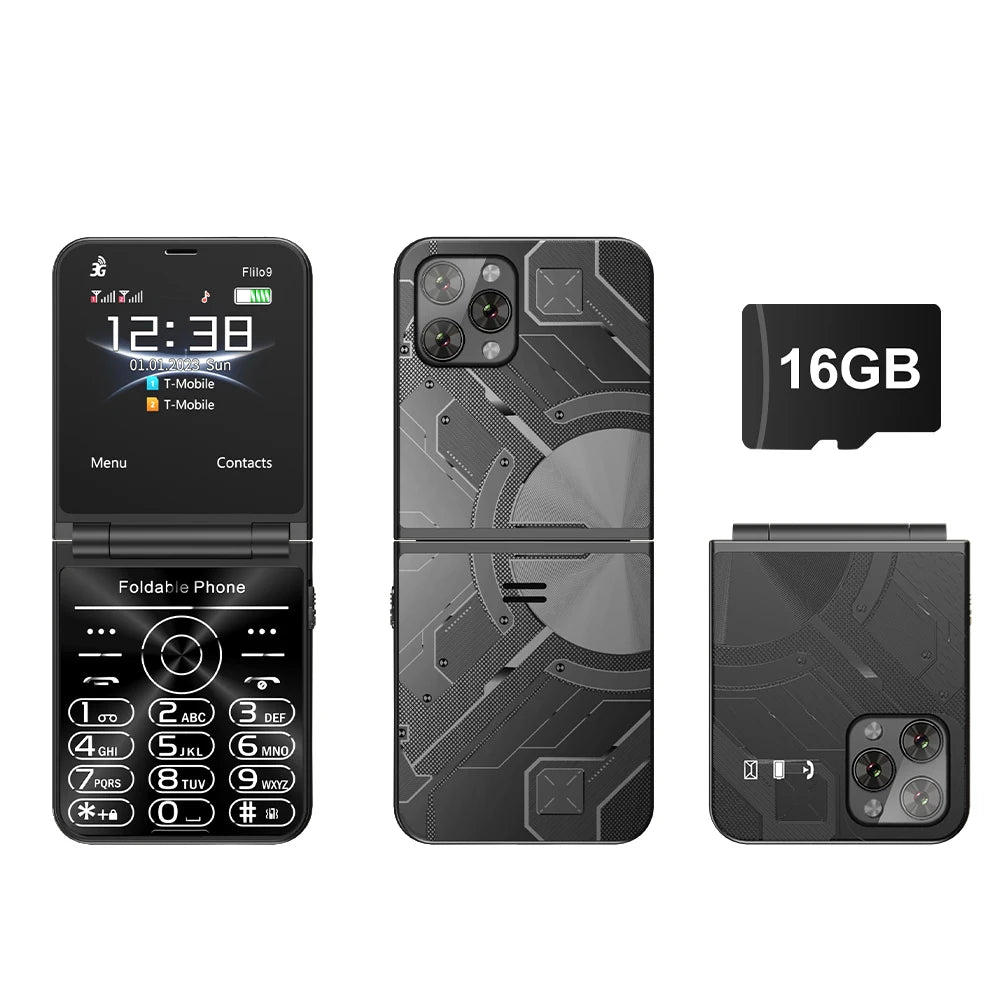 SERVO Flilo9 3G Mobile Phone Dual SIM Standby Call Recording Speed Dial FM Radio Blacklist Flashlight Foldable Button Cellphones