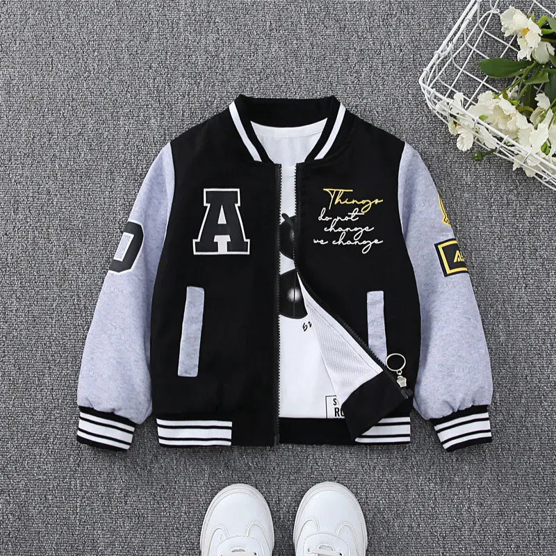 Spring Autumn Children Jacket for 4-10yrs Boys Girls Occidental Style Letter Striped Baseball Uniform Fashion Girl Boy Kid Coat
