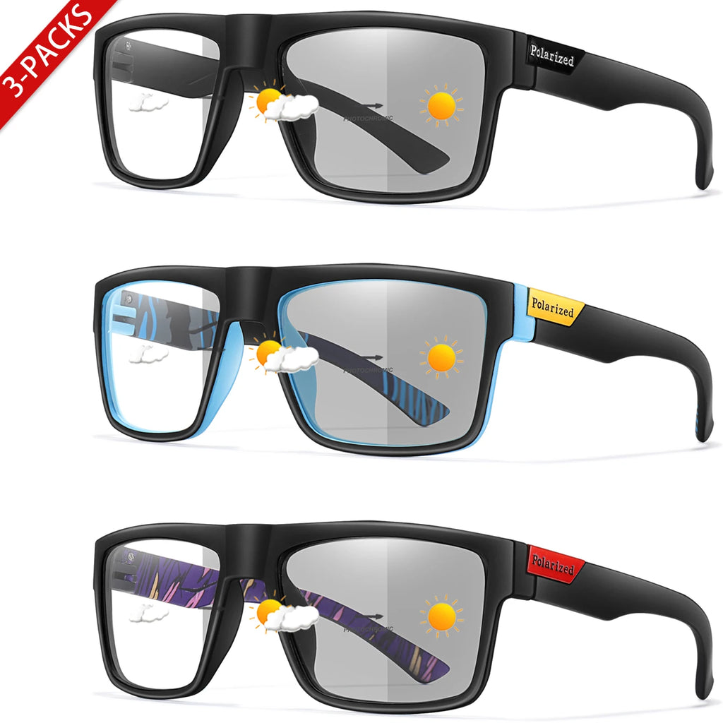 3-Pairs Classical Square Photochromic Sunglasses Outdoor Sports Cycling Running Driving Men Women Festival Party Wear Eyewear