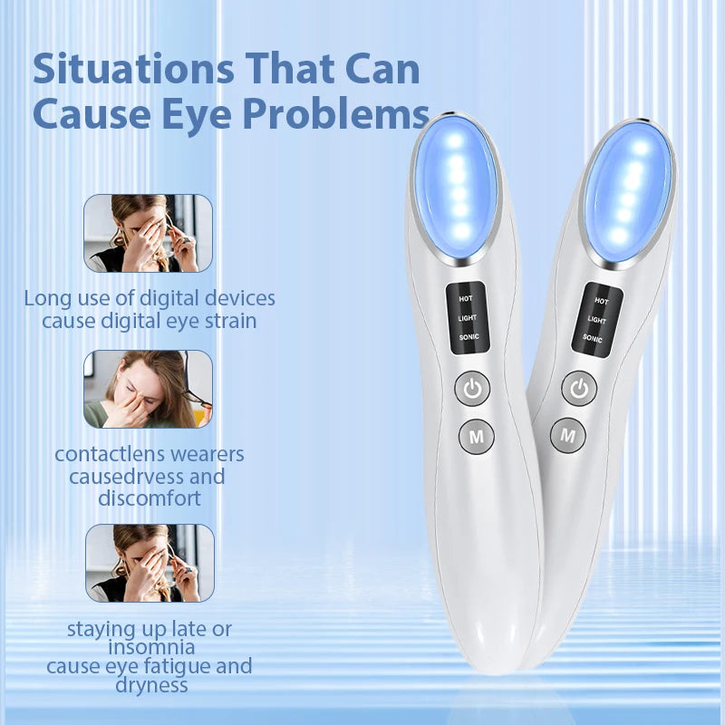 3 in 1 Eye Care Beauty Device Facial Massager LED Photon Light Wand for Relax Eye Dark Circles Eye Bags Puffiness Skincare Tool