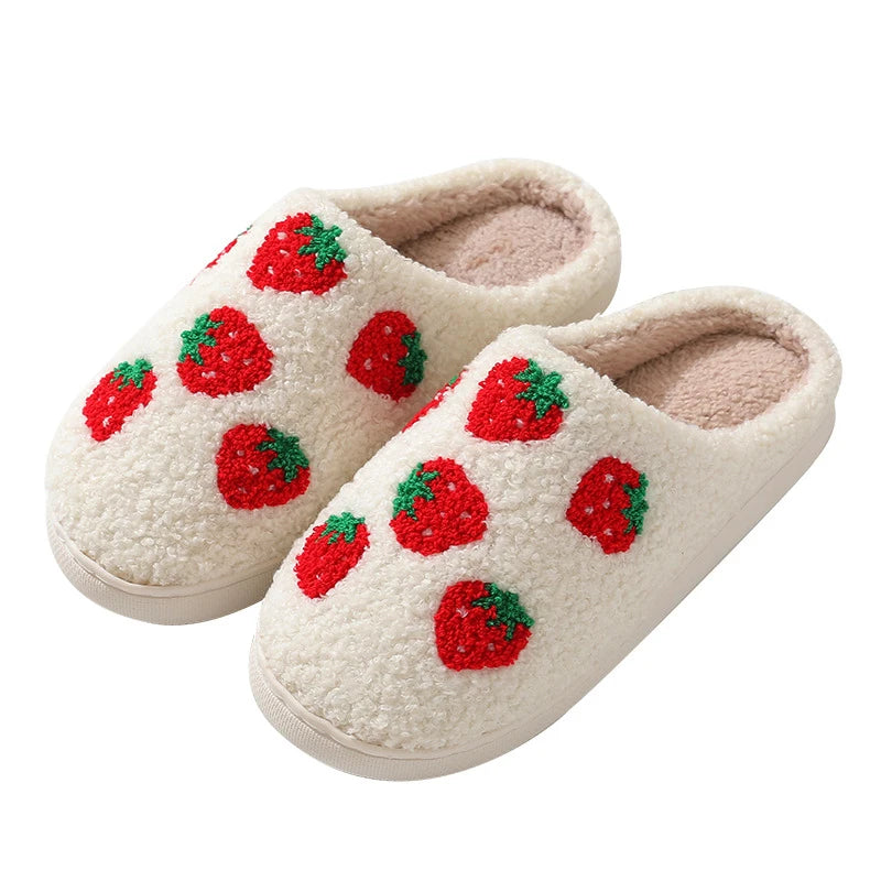 Strawberries Couple Cotton Slippers Home Indoor Cartoon Platform Slides Ladies 2025 Designer Warm Comfortable Winter Shoes Women