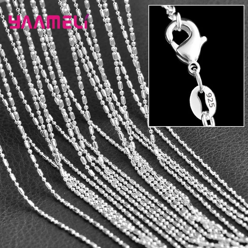 5PCS Solid 925 Sterling Silver Stamp Jewelry Chains Necklace with Lobster Clasps fit Men Women Pendant 18 Designs 16-30 Inch