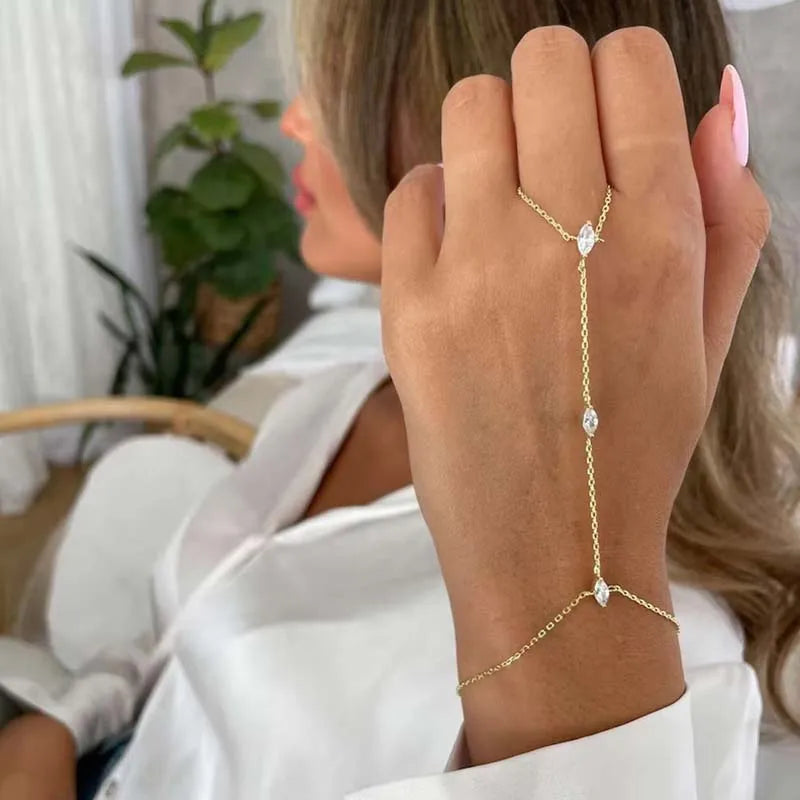 Bohemia Shiny Rhombus Crystal Bracelet  for Women Simple Thin Chain Finger Bracelet Jewelry Accessories Gift 2025 New