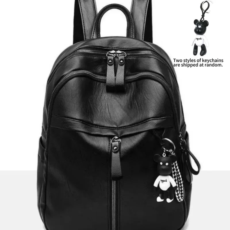 Women Black Simple Casual Backpack Non Violent Bear Print Single Shoulder Crossbody Bag Ladies Fashion