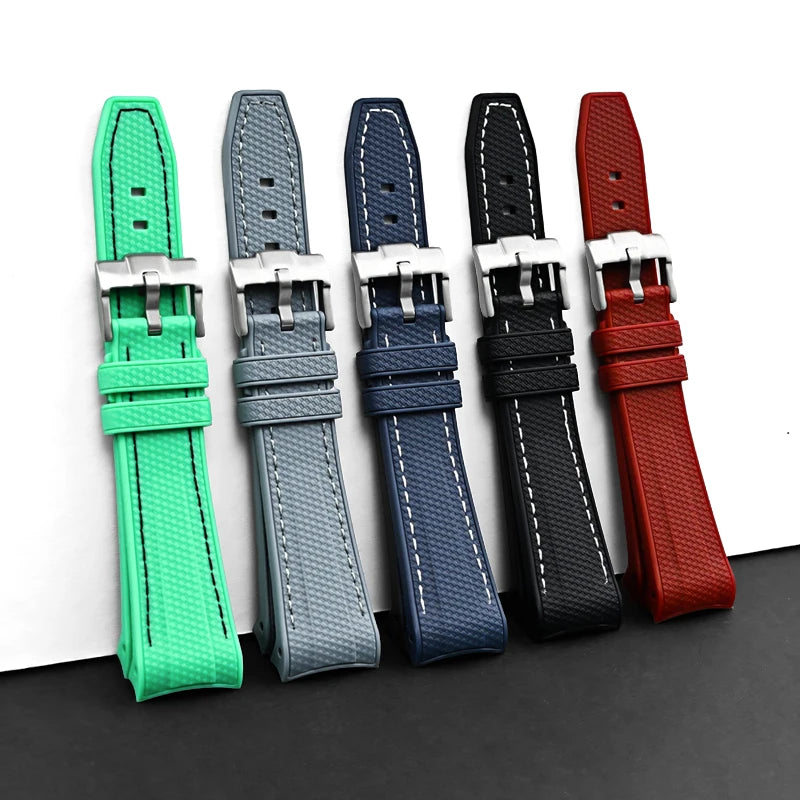 Rubber Silicone Watch Band for Swatch X Blancpain GREEN ABYSS Curved End Waterproof Sport Woven Pattern Strap Bracelet 22mm