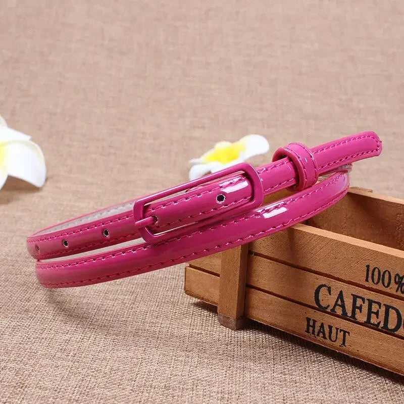 Thin Waistband Women Belt for Dress Sweater Jean Fashion Candy Colors Simplicity Solid Color PU Patent Leather Female Belt