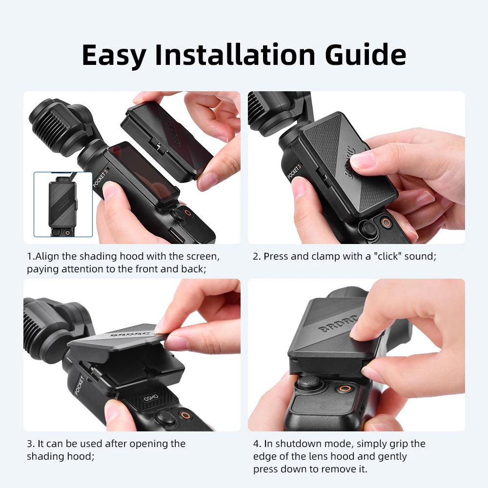 BRDRC Pocket 4 Sun Hood Folding Screen Sunshade Protective Cover for DJI Pocket 4P 3 Creator Combo Accessories