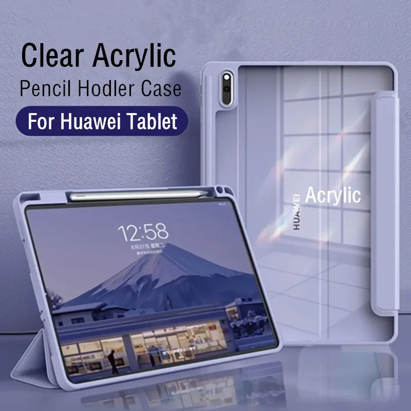 Clear Acrylic Case For Huawei Matepad Air 11.5 2023 11 10.4 Pro 11 10.8 Pencil Holder Cover For Honor Pad V6 V7 10.4 Inch Cases