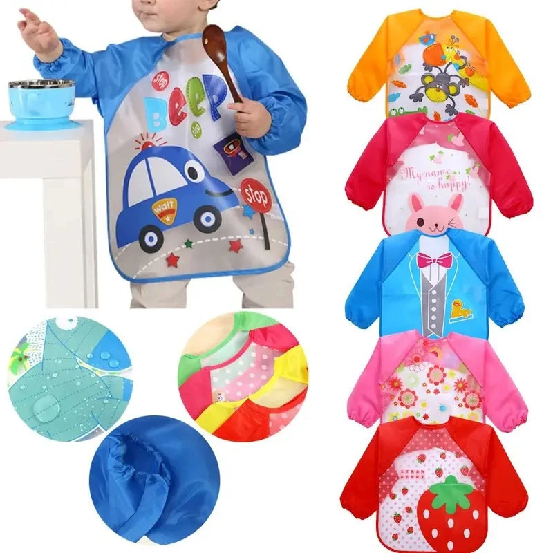 Waterproof EVA Full Sleeve Baby Bibs Children Apron Long Sleeve Feeding Smock Kids Eating Breastplate Infant Scarf Clothing