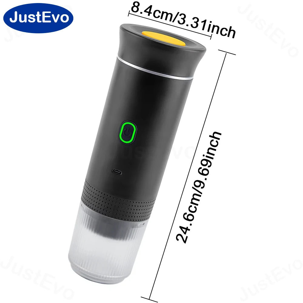 JustEvo Portable Espresso Machine 3-In-1 Travel Coffee Maker Compatible With Small Large Capsules And Ground Coffee Compact Electric Brewer For Car RV Camping Office Outdoor Your Mobile Coffee Shop