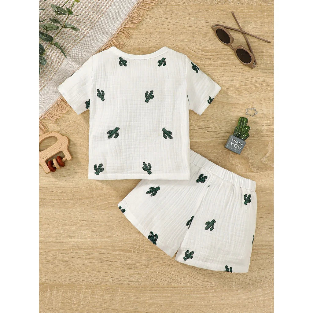 2PCS Infant Baby Boy Clothes Set Toddler Boy Short Sleeves Print T-shirt +Shorts Kids Boy Summer Casual Outfit for 0-3 Years