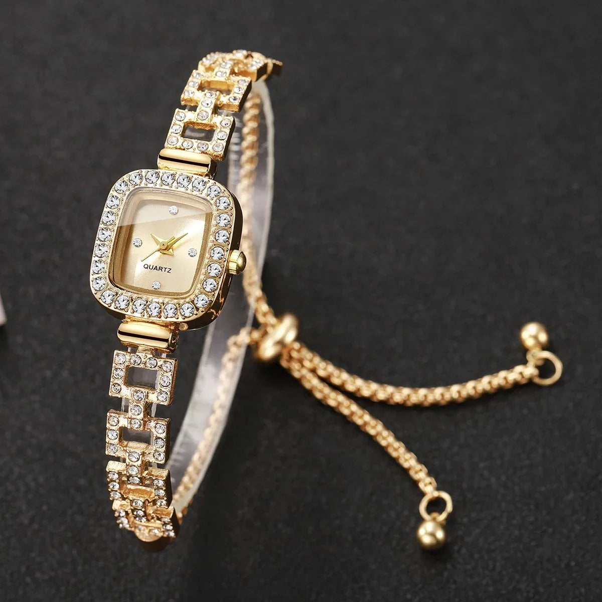 Luxury Rhinestone Women Watches Elegant Square Quartz Bracelet Wristwatch Reloj Mujer Girls Clock Gift (Without Box)