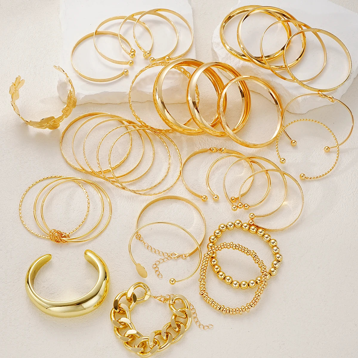 Vintage Elegant Multi-Piece Stacking Bracelets Set Fashion Minimalist Delicate Floral Geometric Smooth Bangle Holiday Jewelry