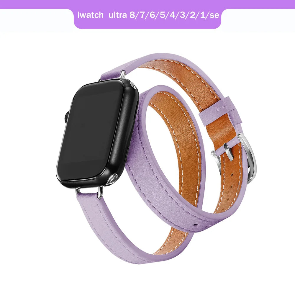 Band for Apple Watch Ultra 49mm 45mm 42mm 44mm 41mm 38mm 40mm Double Tour Leather Strap Iwatch Series 9 8 7 6 Se 5 4 3 2 Correa