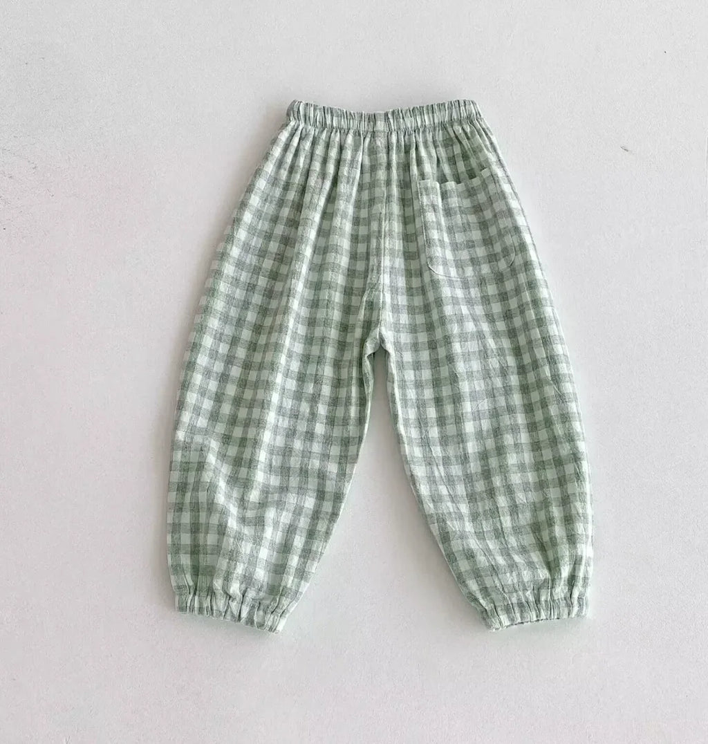 Spring Summer Boys Striped Loose Pants Baby Girl Vintage Casual Linen Cotton Harlan Pants Kids Lace-up Pant Children Clothing