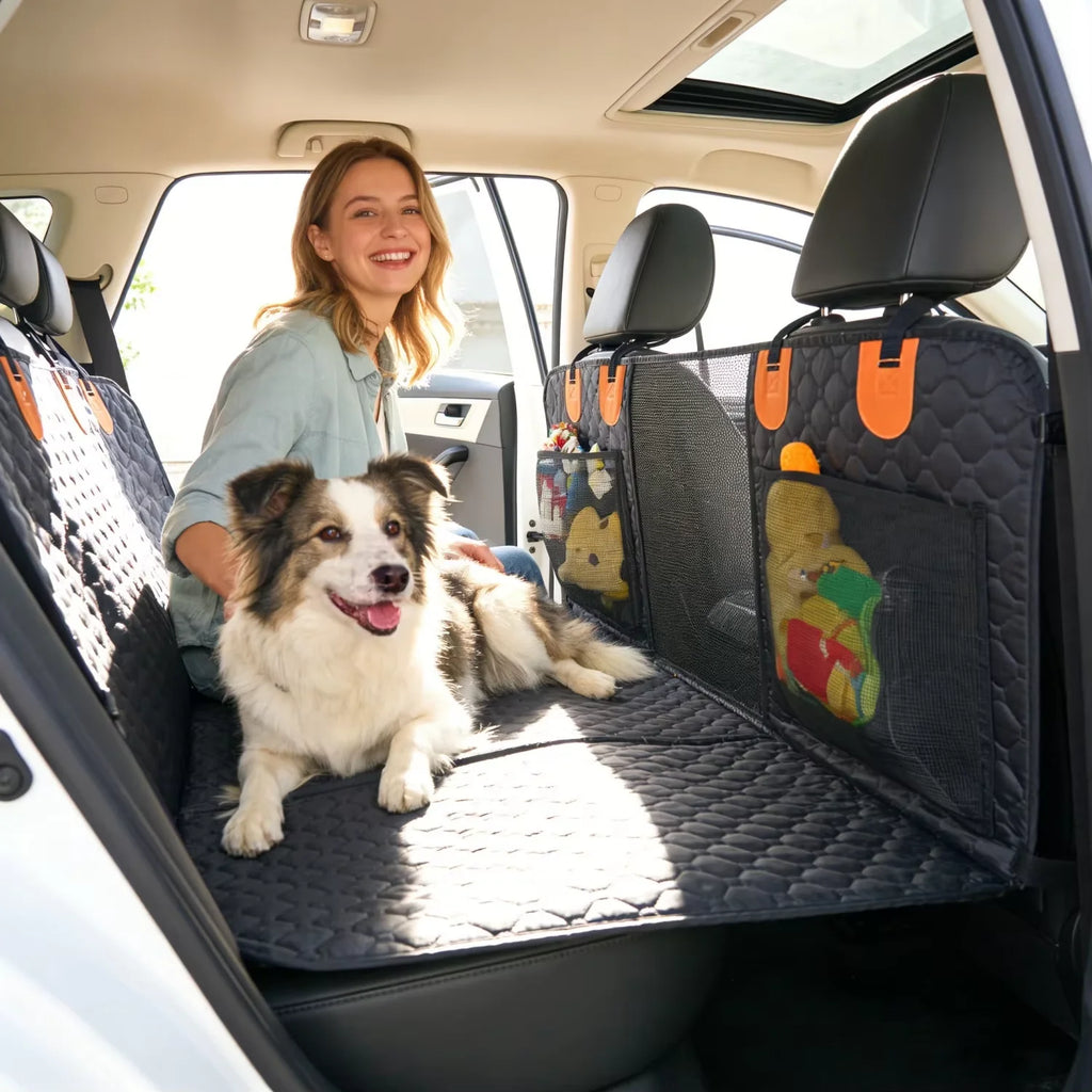 Dog Car Seat Cover Waterproof Hard Bottom Extender Backseat Protector Seat Cover Hammock with Pockets for Cars Trucks and SUVs