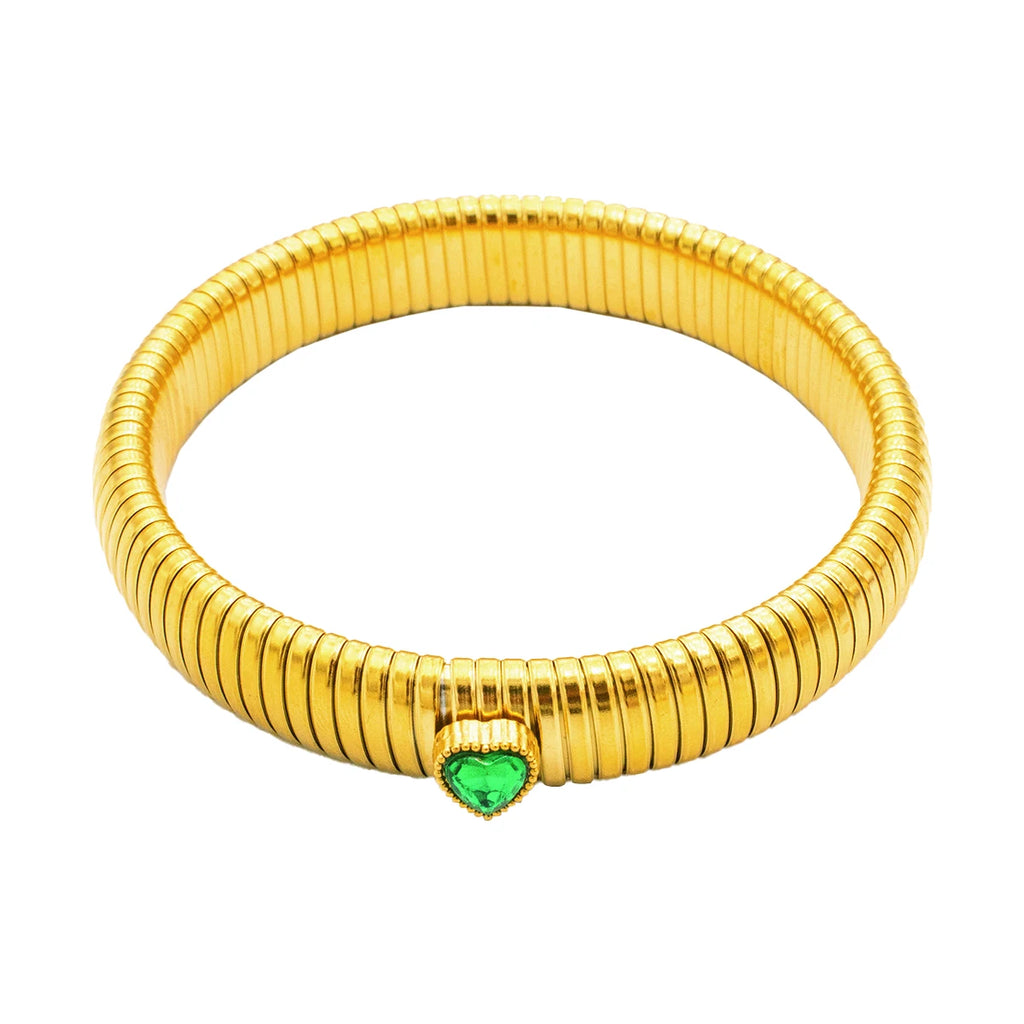 Waterproof Stainless Steel Retro Elasticity Thick Metal Polish Bracelet 18K Gold Plated Trend Fashion Unisex Jewelry Men Women