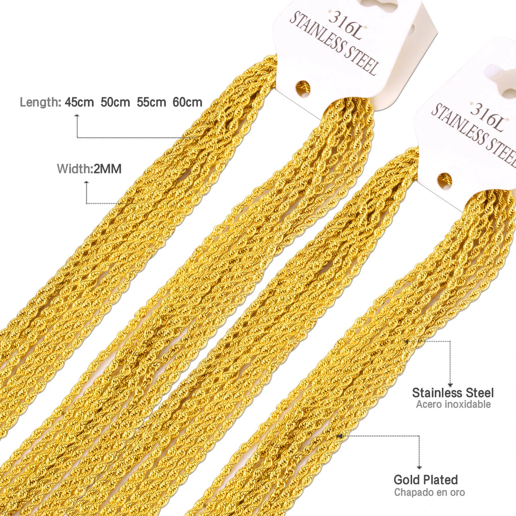 LUXUSTEEL 10pcs/Lot Stainless Steel Twist Rope Chain Necklaces 2mm Silver Color No Fade DIY Pendants Accessories Wholesale
