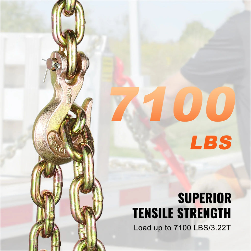 SucceBuy 2-Pack G80 Transport Binder Chain 3/8"5/16" Tow Chain with Clevis Hooks Logging Chain for Towing Truck Tie Down Binding