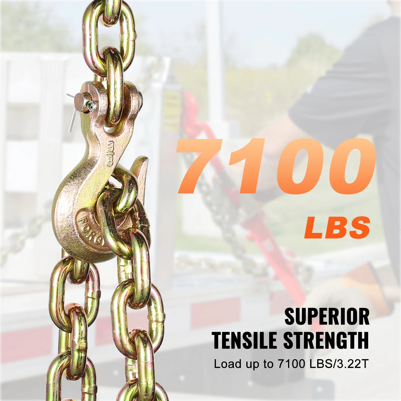 SucceBuy 2-Pack G80 Transport Binder Chain 3/8"5/16" Tow Chain with Clevis Hooks Logging Chain for Towing Truck Tie Down Binding