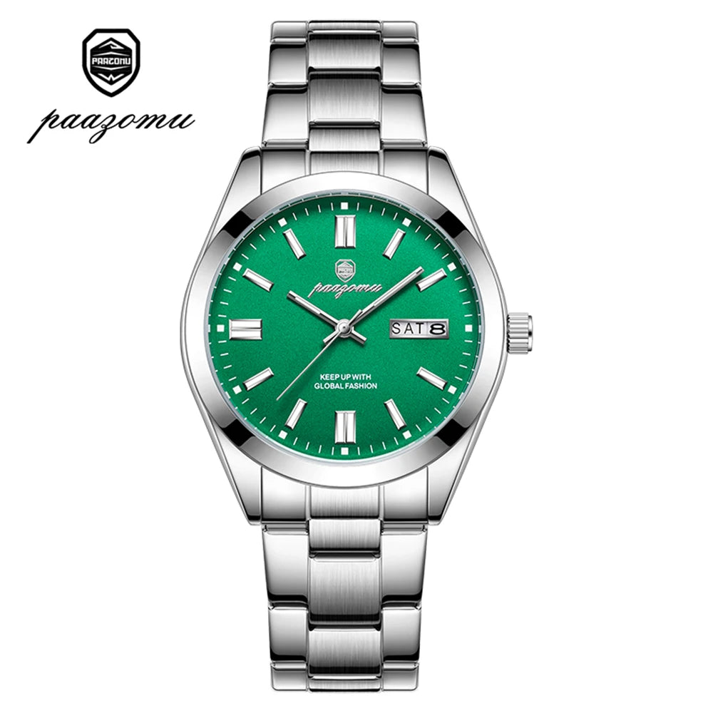 PAAZOMU Men's Analog Quartz Watch with Day Date Stainless Steel Band Waterproof Fashion Wristwatch for Men