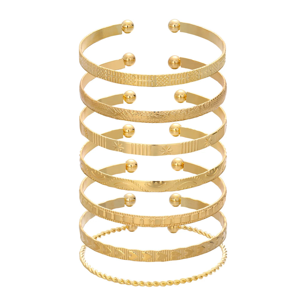 7Pcs Fashion Pattern Metal Cuff Bracelet Set For Women Elegant Gold Silver Color Open Bangle Female Trendy Party Jewelry