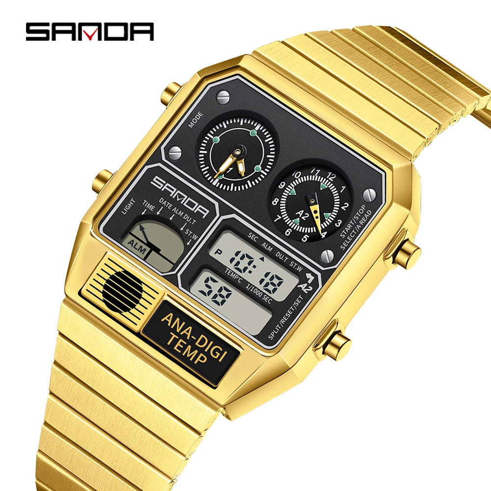 SANDA 3192 hot selling LED electronic square men's youth leisure thermometer stopwatch timing code multifunctional men's watch