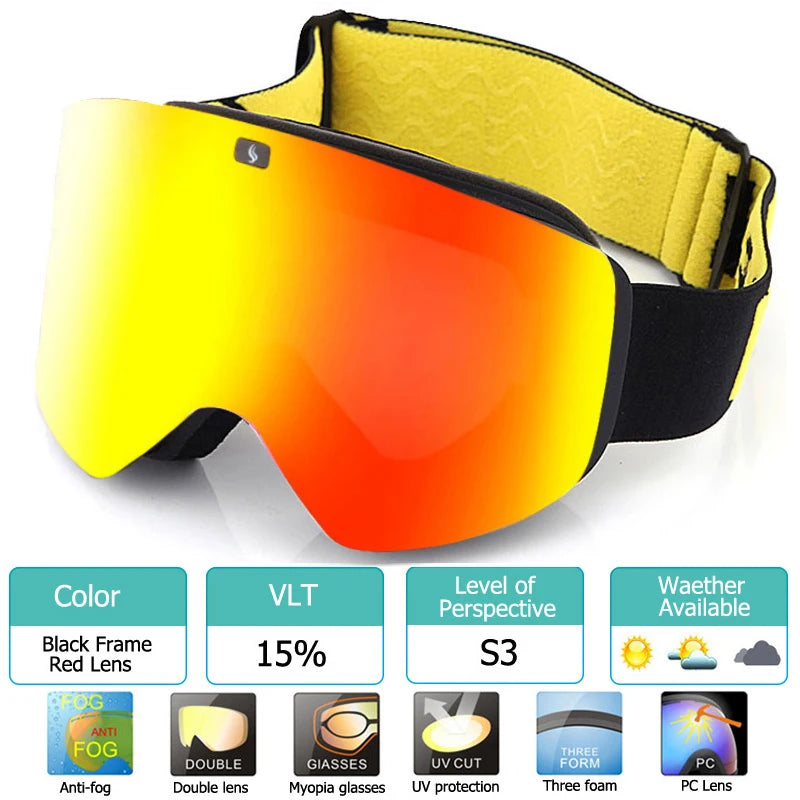 Ski Goggles with Magnetic Double Layer Polarized Lens Skiing Anti-fog UV400 Snowboard Goggles Men Women Ski Glasses Eyewear