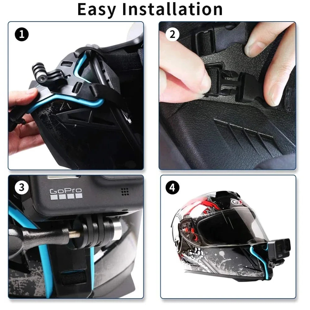Motorcycle Helmet Strap Chin Mount For Gopro Hero 13 12 11 10 9 8 SJCAM AKASO Action Camera Mount Full Face Holder Accessories