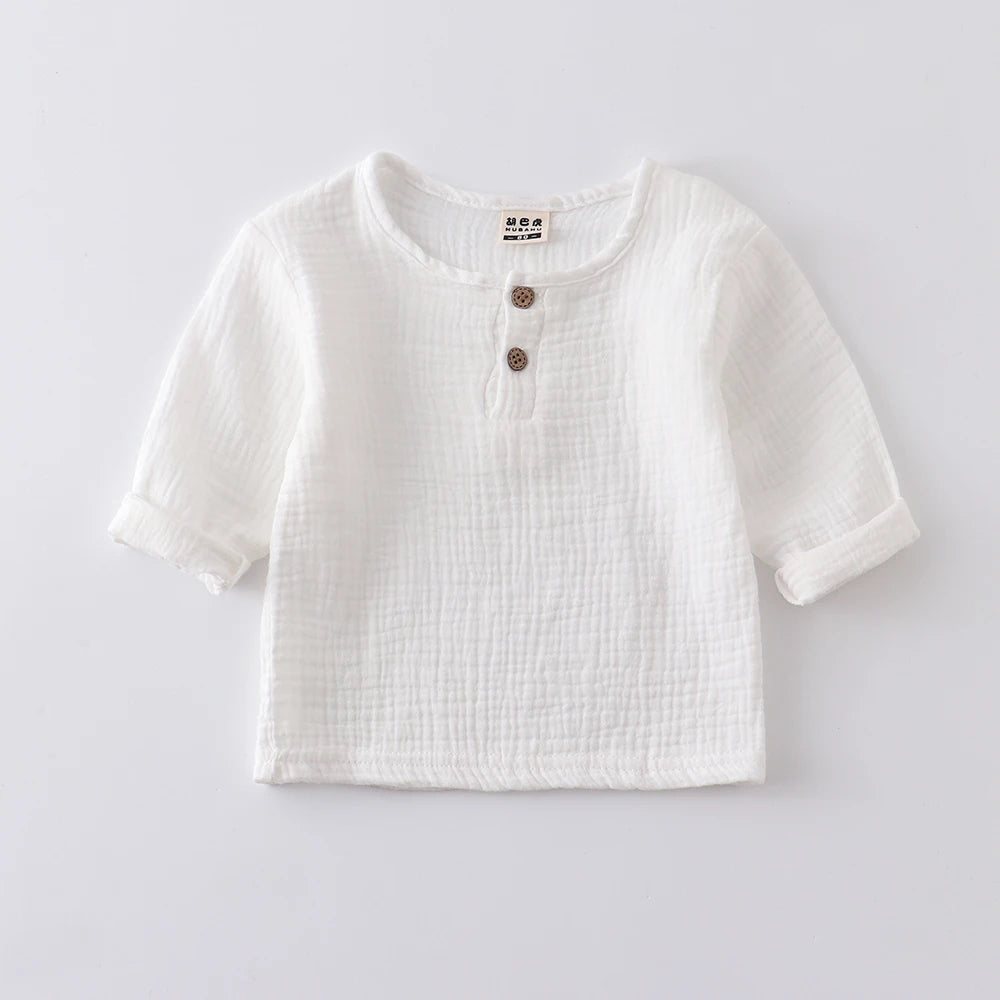 children t shirts fashion linen pleated boys t shirt children t-shirt 2025 summer baby boys girls t-shirt children clothes kids