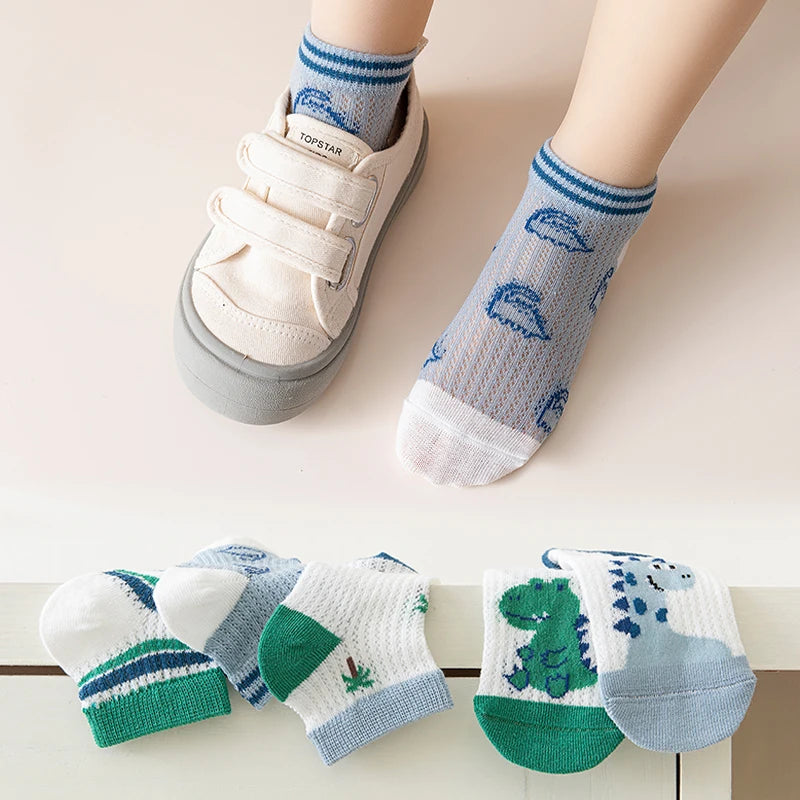 Children's summer thin style mesh baby socks, lightweight and breathable, boys' and girls' socks, cartoon style mid-calf socks
