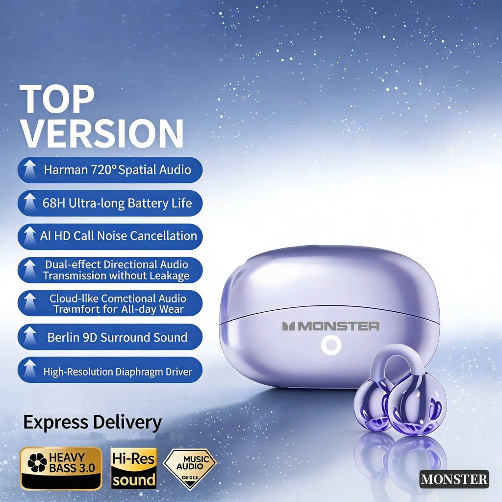 Monster Wireless Bluetooth Earphones HIFI Surround Sound Sport Earburd Long Endurance Noise Reduction Gaming Headset