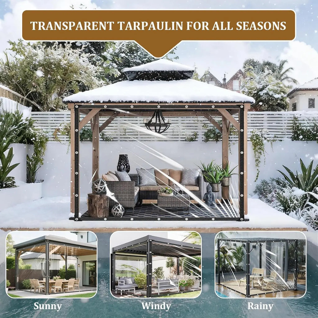 2x4m/2m Clear Waterproof Tarp Transparent Poly Tarpaulin Anti Tear Cover with Rustproof Grommets for Patio Garden Chicken Coop