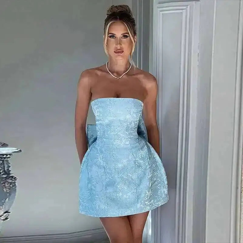 Giyu Club Evening Party Dresses Women 2025 Summer Sexy Bow Halter Long Dress Elegant Jacquard Lace Up Backless Birthday Robe