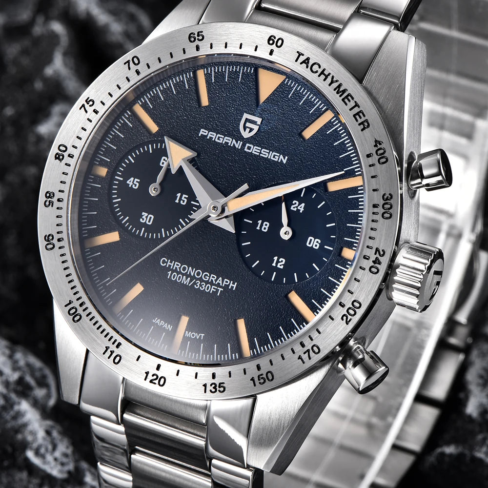 PAGANI DESIGN 2026 Mens watches Moon Quartz  Watch men speed Sport waterproof Chronograph AR Sapphire VK64 Steel Retro Luminous