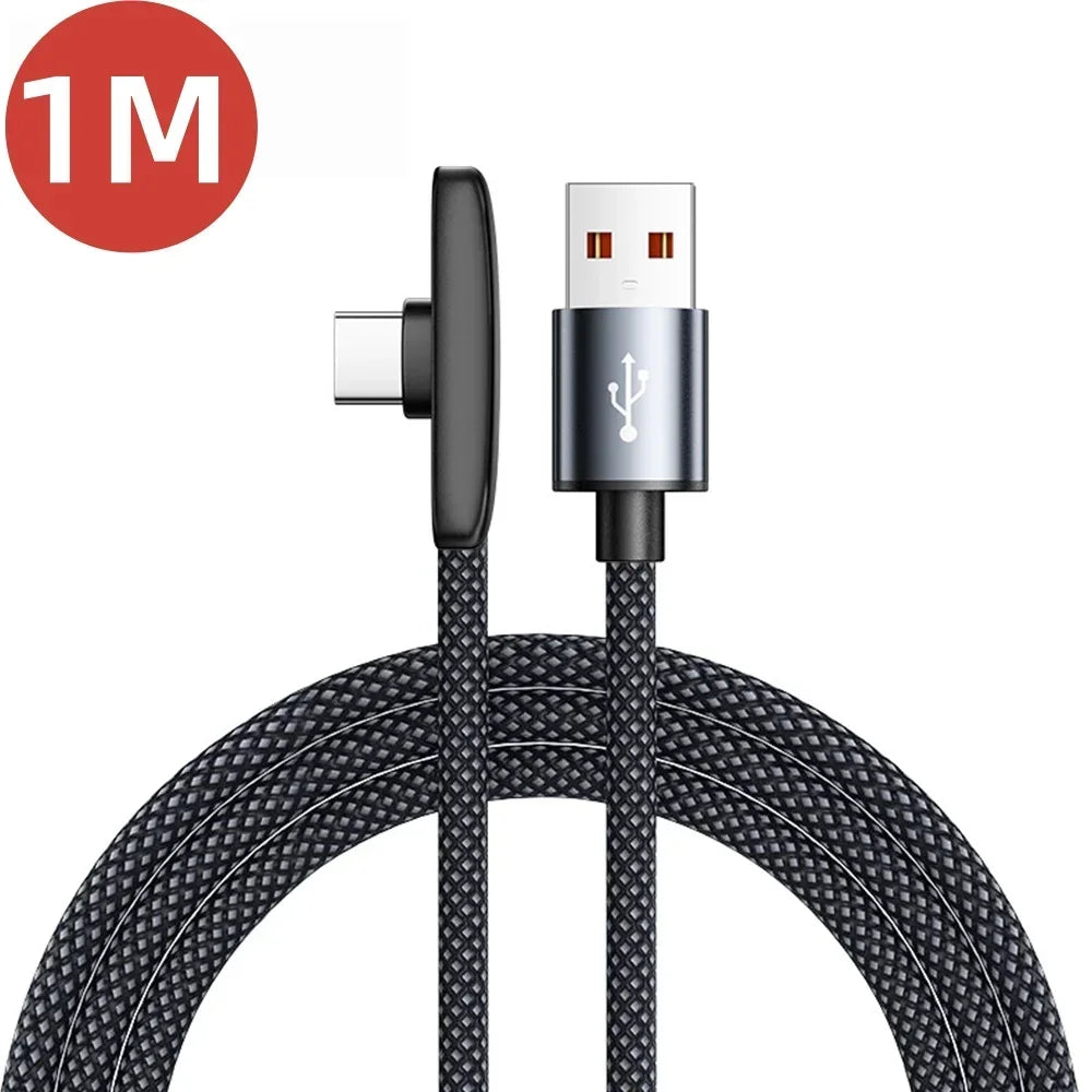 100W USB To Type C Fast Charging 90° Elbow Data Cable PD USB C Super Charging Game Cable for Samsung S23 S22 Huawei POCO Realme
