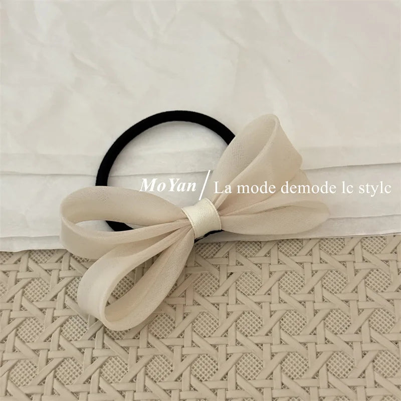 Korean mesh three-dimensional bow hair rope sweet girl headband rubber band double ponytail hair band on the back of the head